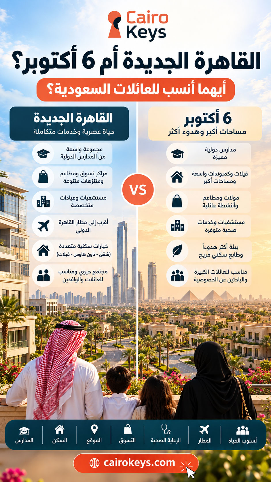 القاهرة الجديدة أم 6 أكتوبر: أيهما أنسب للعائلات السعودية؟