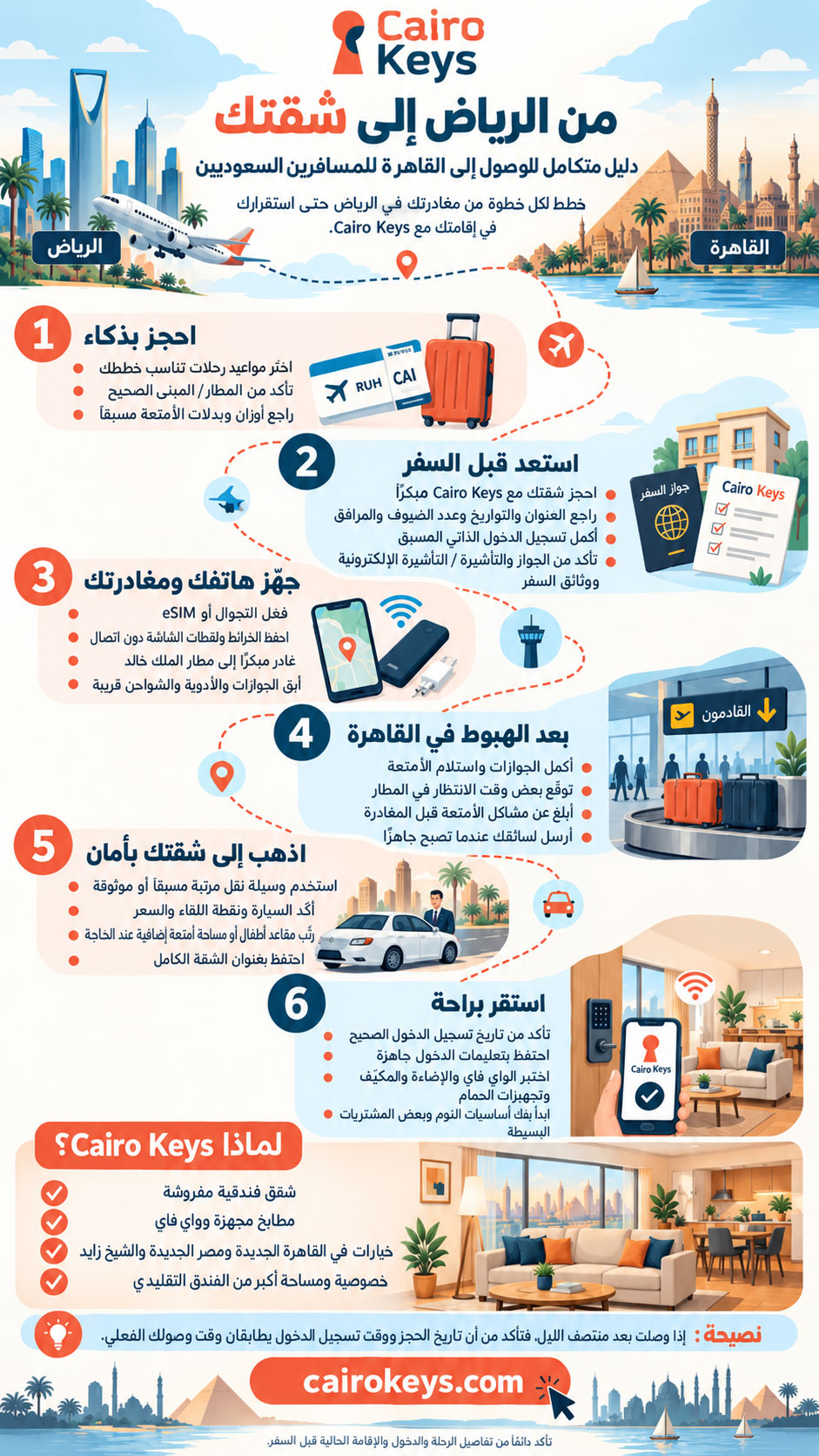 من الرياض إلى شقتك في القاهرة: دليل الوصول والإقامة مع كايرو كيز